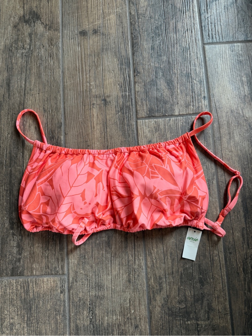 NWT Aerie Coral Tropical Print Scoop Bikini Top